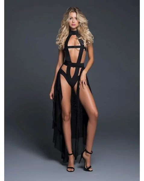 Adore Skye Edge Teddy And Sheer Skirt - Black - Large