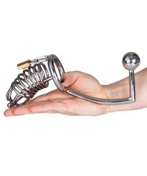 Torment Stainless Steel Chastity Cage with Sound and Anal Ball