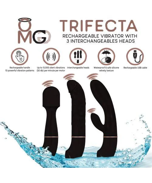 Trifecta Vibrator with 3 Interchangeable Heads Black — image 6 of 6