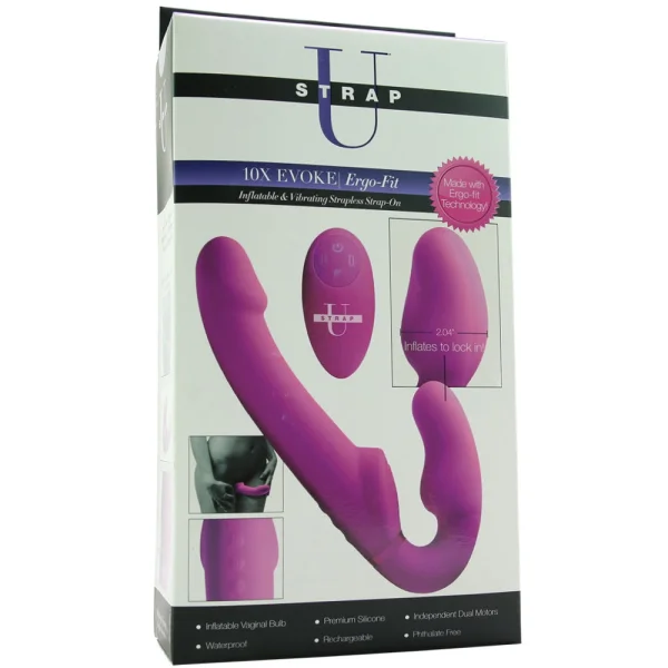 Evoke Ergo Fit Inflatable & Vibrating Silicone Strapless Strap-on with Remote Control By Strap U