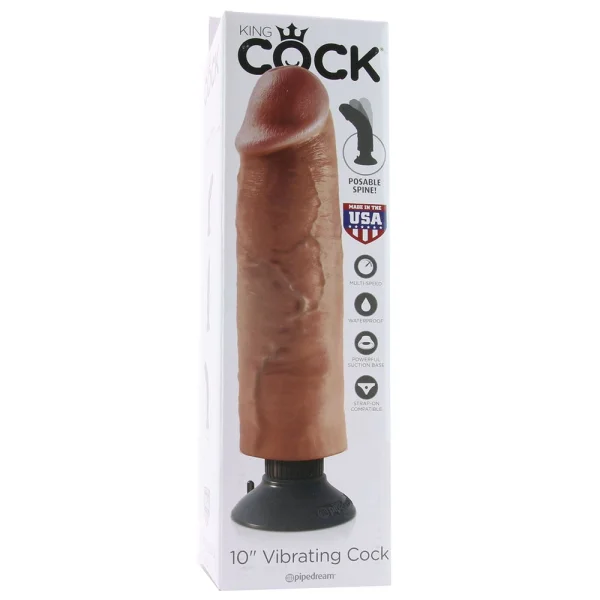 King Cock 10" Vibrating Cock - Tan