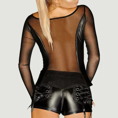 Noir Power Wetlook Tulle Top