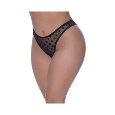 Women s Lingerie Magic Silk Love Star High Leg High Waist Micro Tanga Black Queen Size