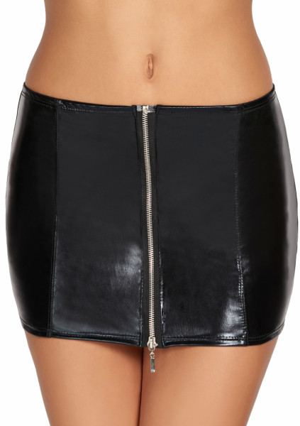CHONE Short Wetlook Zipper Skirt - Black - Sensual Women