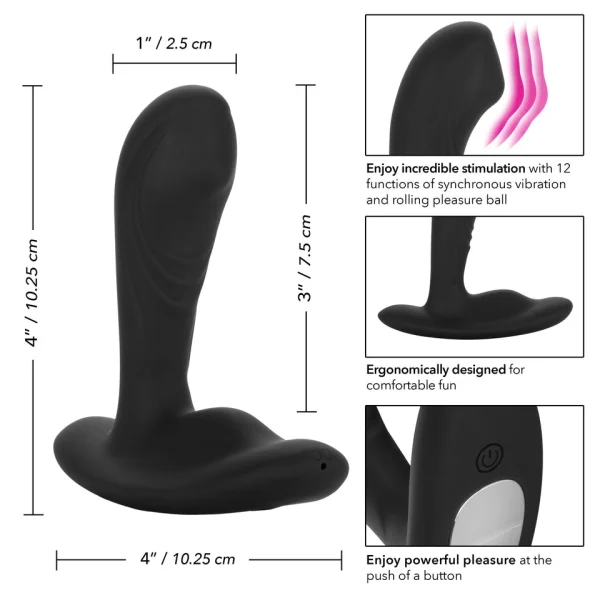 Eclipse Tapered Roller Ball Probe Silicone Vibrating Anal Probe by CalExotics - Black