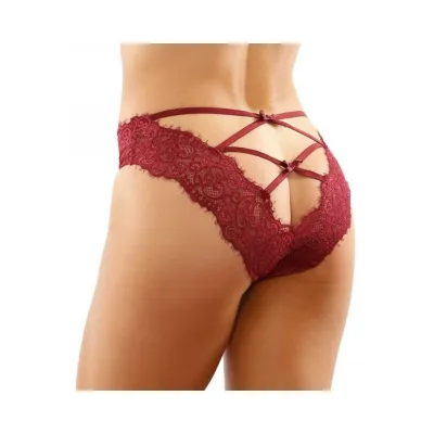 Ivy Lace Bikini Panty With Lattice Cut out Back Garnet S m