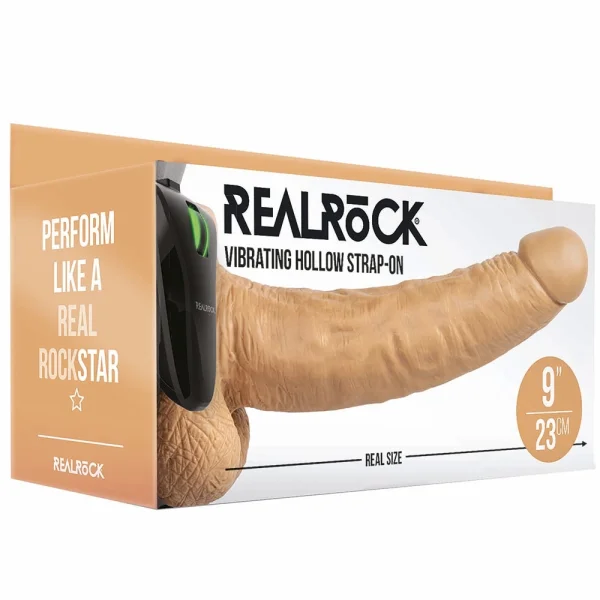 Real Rock Hollow Vibrating 9 Inch Ballsy Strap-On