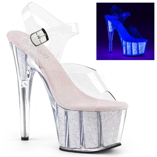 7 inches Heel, 2 3/4 inches PF Ankle Strap Sandal w/ Glitter Inserts — image 5 of 25