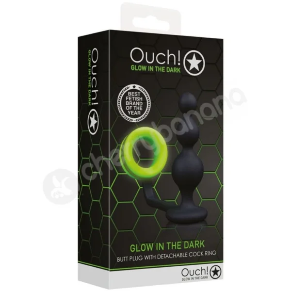 Ouch! Glow In The Dark Beaded Butt Plug With Cock Ring