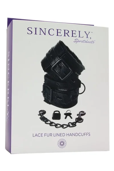 Sincerely Lace Fur Lined Hand Cuffs by Sportsheets