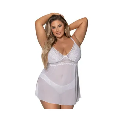 Magic Silk Modern Romance Baby Doll Thongng White Queen Size