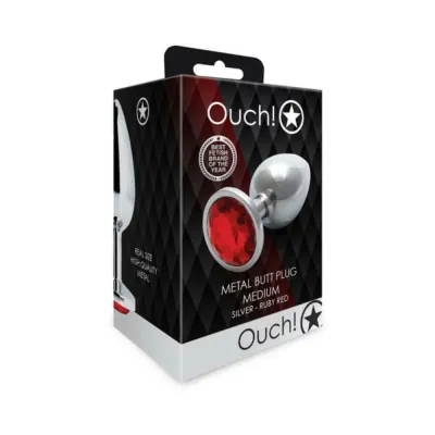 Butt Plugs Shots Ouch Round Gem Butt Plug Medium Silver ruby Red
