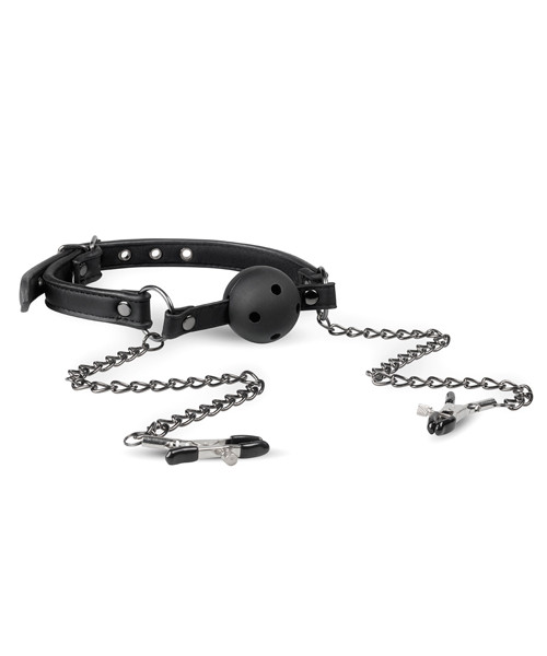Open Ball Gag With Nipple Clamps