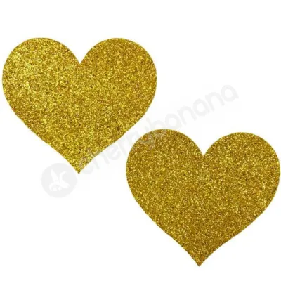 Cherry Banana Love Glitter Heart Shaped Gold Nipple Pasties 2 Pack