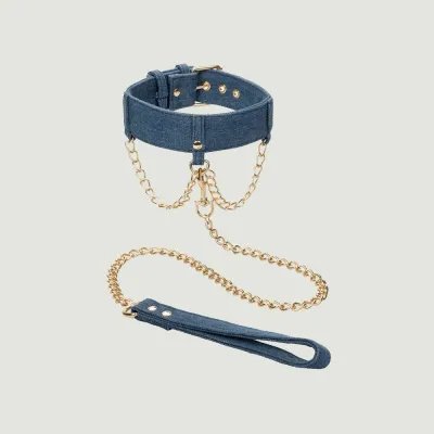 CalExotics Ride Em Premium Denim Collection Collar with Leash