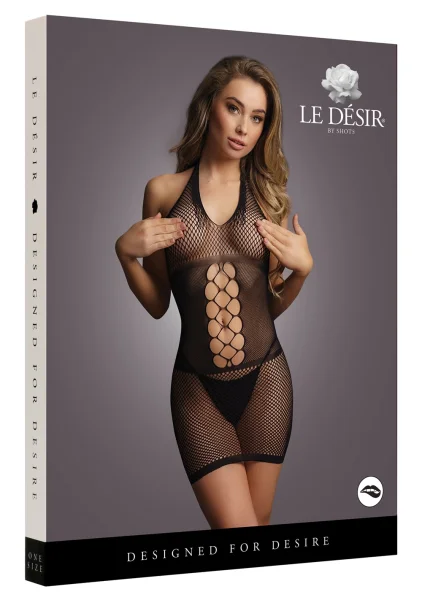 Le Désir Black Peek-A-Boo Fishnet Dress