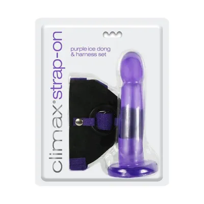Climax Strap on Ice Dong Harness Set Purple 7 5 Inch