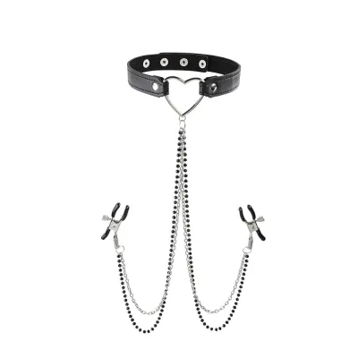 Amor Collar With Nipple Clamps Black