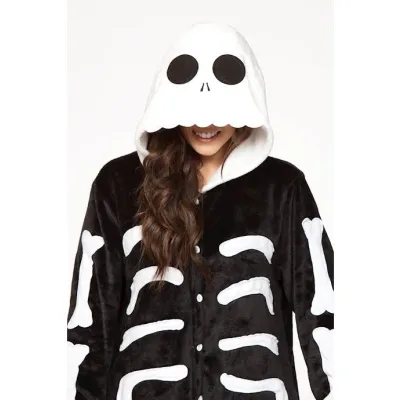 Skeleton Adult Onesie Black white Extra Large