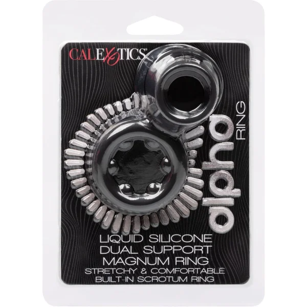 Alpha Liquid Silicone Dual Support Magnum Cock & Balls Ring By CalExotics - Black