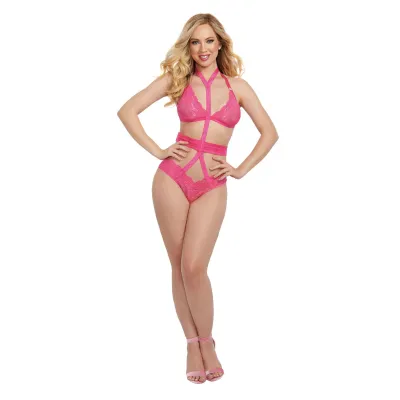 Bralette and Harness Panty One Size Fuchsia