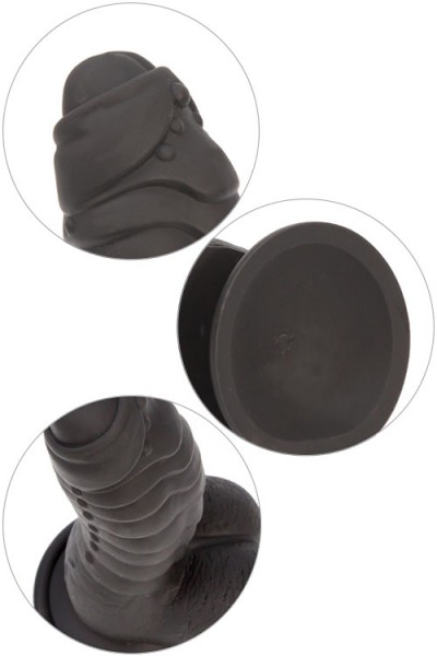 BMS Ribbed 7" Black Silicone Dildo with Suction Base