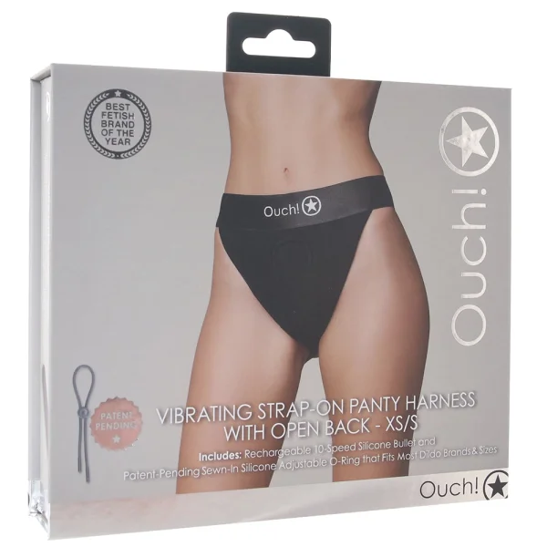 Ouch! Vibrating Strap-on Open Back Panty Harness