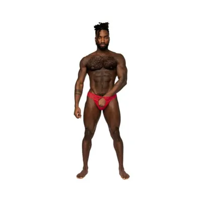 Women s Lingerie Male Power Sassy Lace Open Ring Thong Red S m