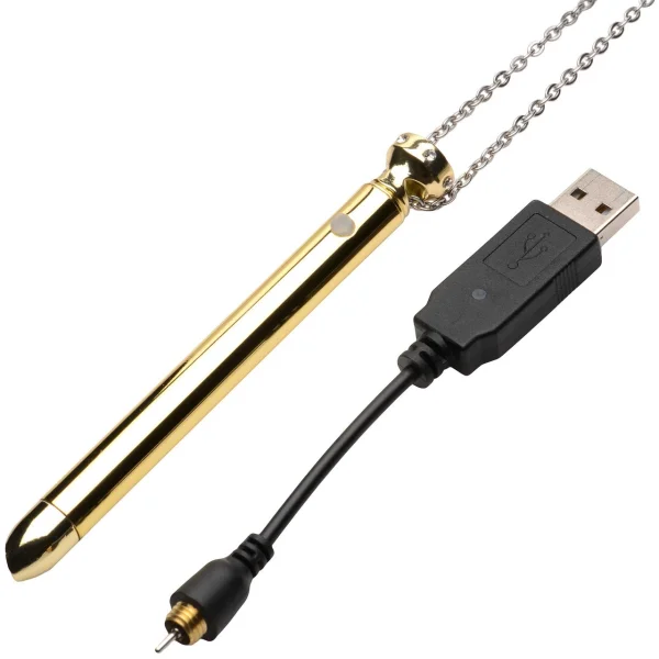 Charmed 7X Rechargeable Stainless Steel Vibrating Necklace - Gold