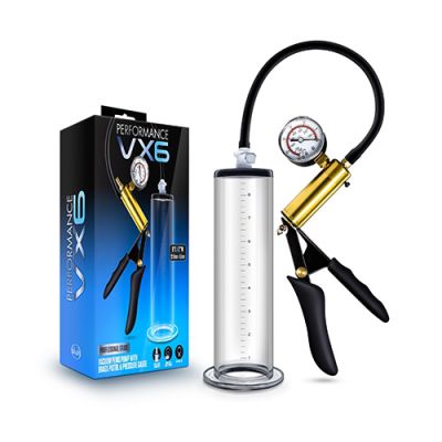 Blush VX6 Vacuum Penis Pump With Brass Pistol Pressure Gauge