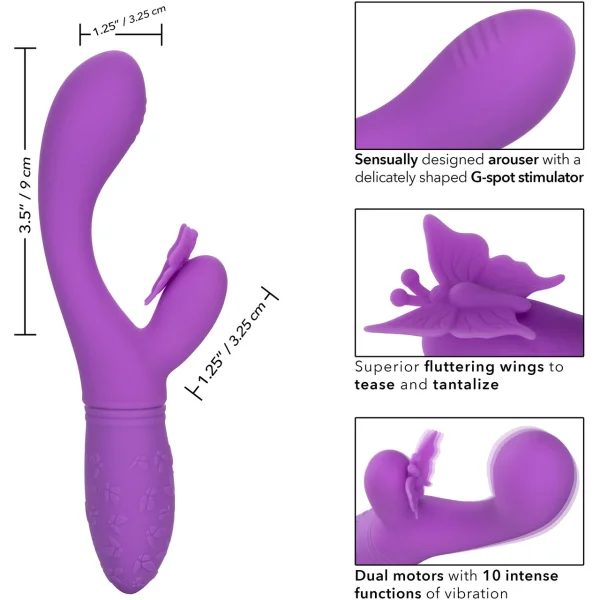 Rechargeable Butterfly Kiss Silicone Flutter Dual Stimulation Vibrator By CalExotics - Purple