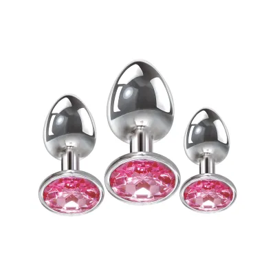 Adam Eve Pink Heart Gem Anal Plug Set