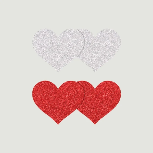 Pretty Pasties Red and Silver Glitter Heart 2-Pack