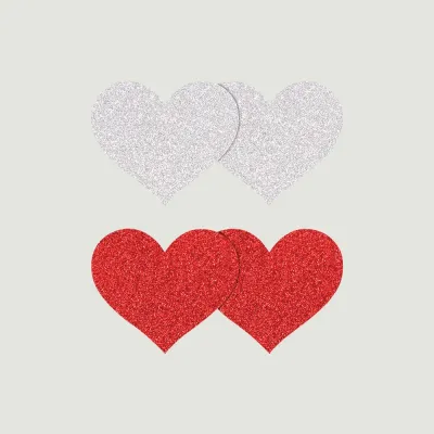 Pretty Pasties Red and Silver Glitter Heart 2 Pack