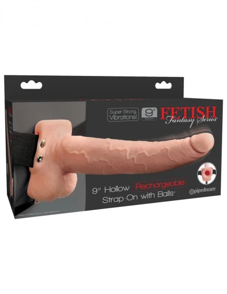 Fetish Fantasy 9" Hollow Rechargeable Strap-On with Balls, Flesh — image 5 of 8