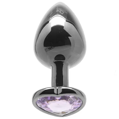 Shots Ouch Heart Gem Butt Plug Medium Gunmetal Amethyst