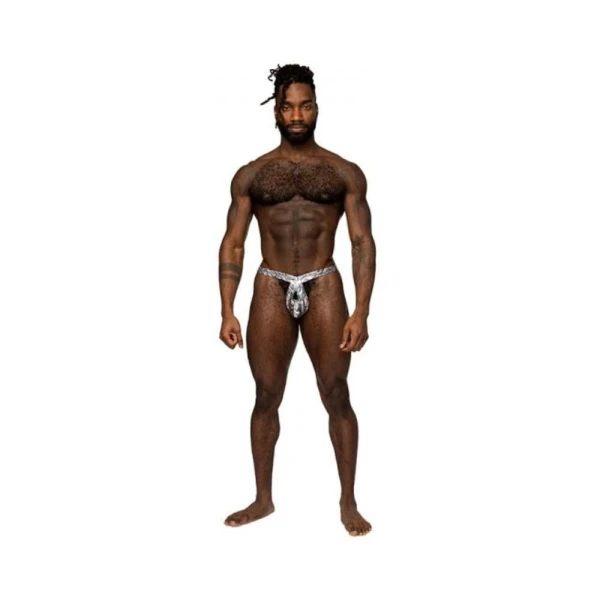Men's Clothing: Male Power S'naked Criss Cross Thong Silver/black L/xl