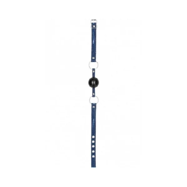 Ouch! Silicone Ball Gag - With Roughened Denim Straps - Blue