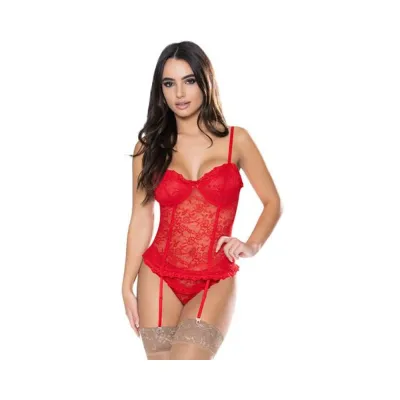 Magic Silk Ooh La Lace Bustier Panty Set Red S m