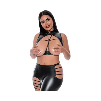 Magic Silk Liquid Onyx Open Vest Leggings Black Queen