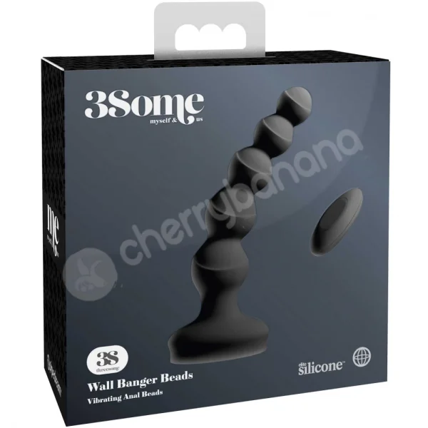 3some Wall Banger Black 6.6" Vibrating Anal Beads With Suction Cup Base