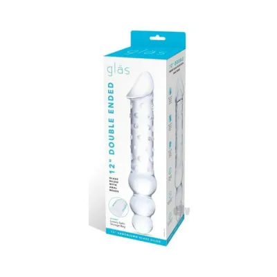 Glas Double ended Glass Dildo With Anal Beads 12 In