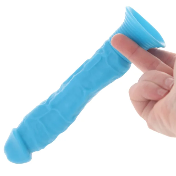 Neon Silicone Wall Banger Waterproof Suction Cup Vibrating Dildo By Pipedream - Blue