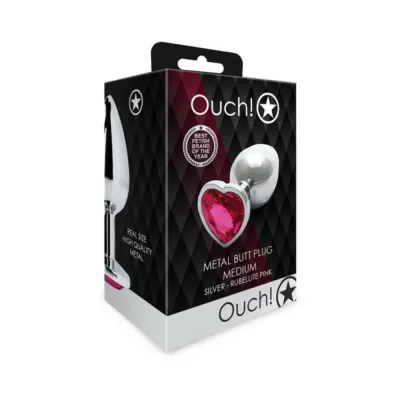 Butt Plugs Shots Ouch Heart Gem Butt Plug Medium Silver rubellite Pink