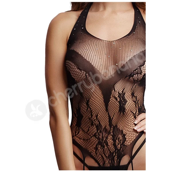 LE DESIR Crotchless Rhinestone Halter Teddy