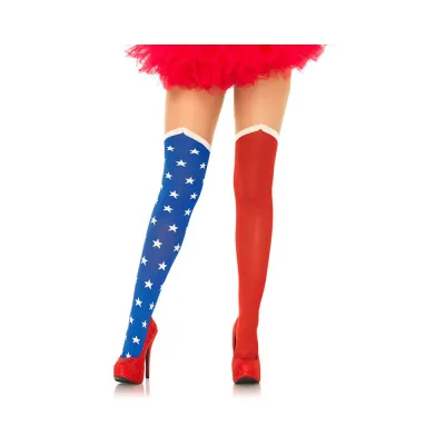 Hero Opaque Tights With Sheer Thigh O S Blue Red