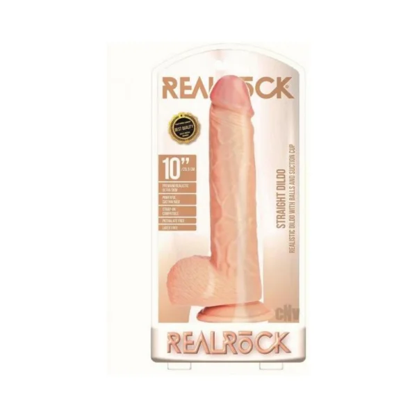 Realrock Straight Realistic Dildo With Balls And Suction Cup 10 In. Light