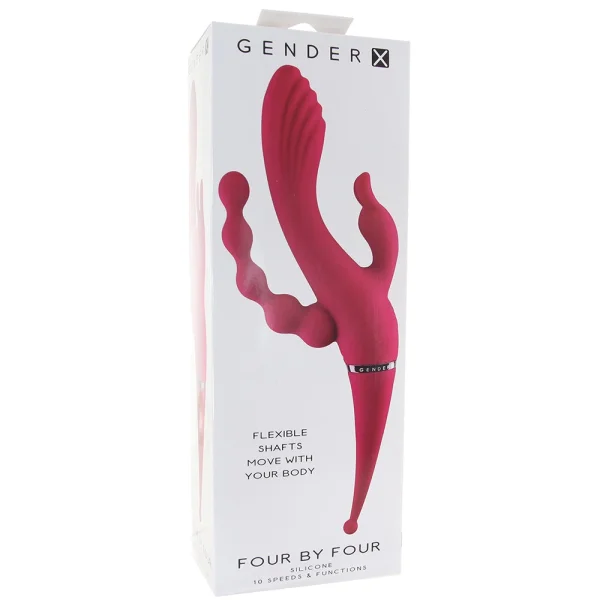Gender X Four By Four Rechargeable Waterproof Silicone Quadruple Stimulating Vibrator - Red