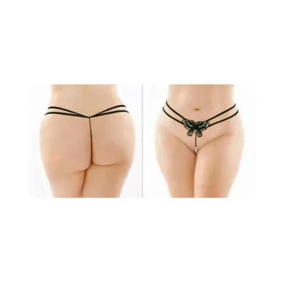 Zinnia Sequin Butterfly Strappy Pearl G string Black Queen