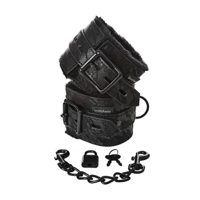 Sportsheets Lace Fur Lines Hand Cuffs Black